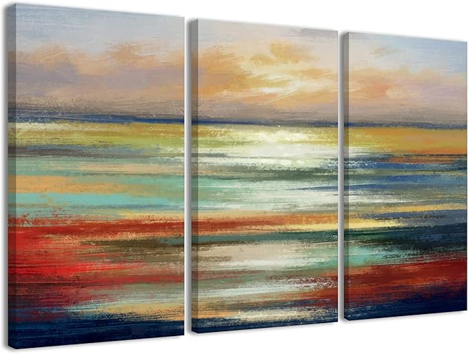 (Set of 3) "Abstract Wall Art Ocean View" Canvas Wall Art SHOWROOM ITEM