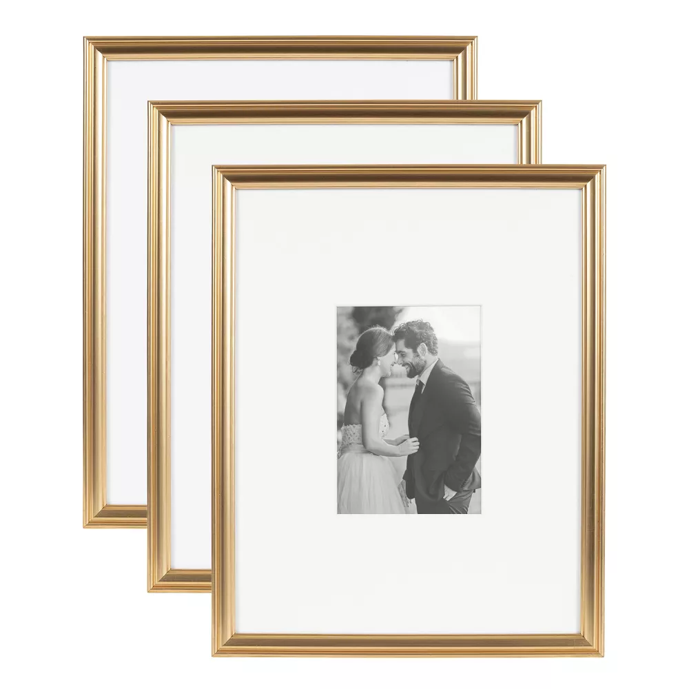 (Set of 3) Adlynn Rectangle Picture Frames Gold: Elegant Wall Decor