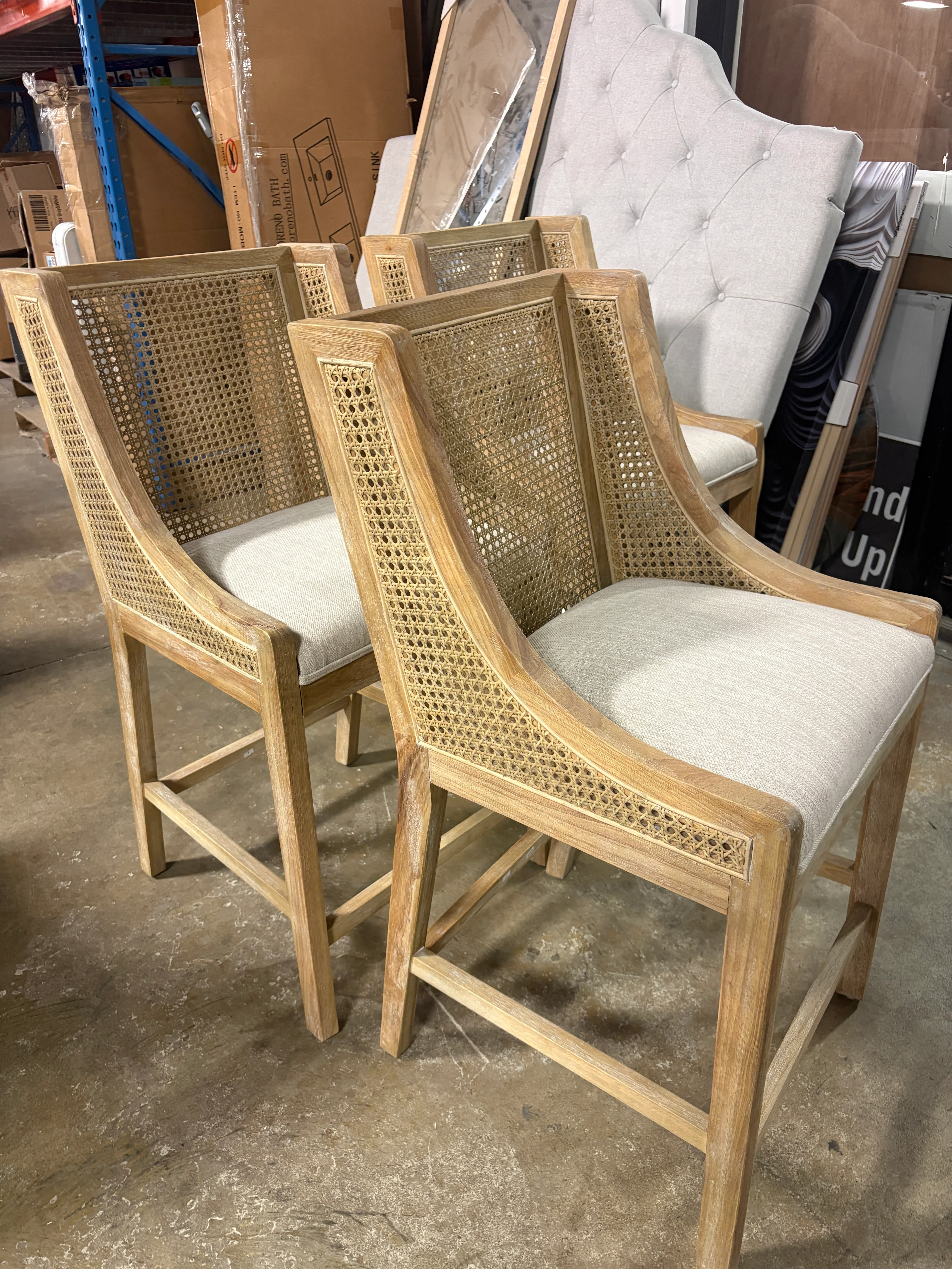SET OF 3, Cataldo Wood and Cane Upholstered Counter Height Stool SHOWROOM ITEM - Image 2