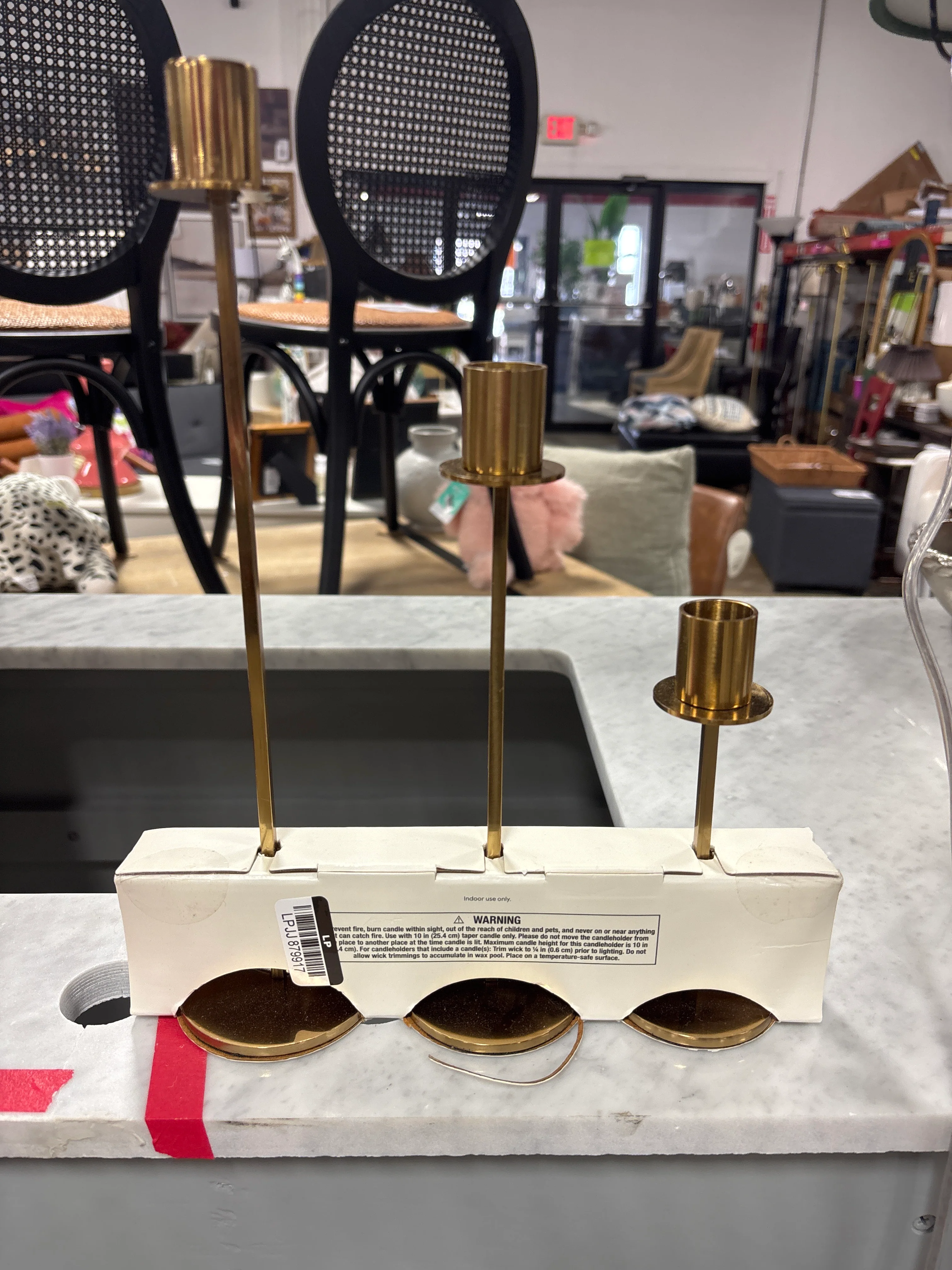 Set of 3 Minimal Gold Metal Taper Candle Holders SHOWROOM ITEM - Image 3