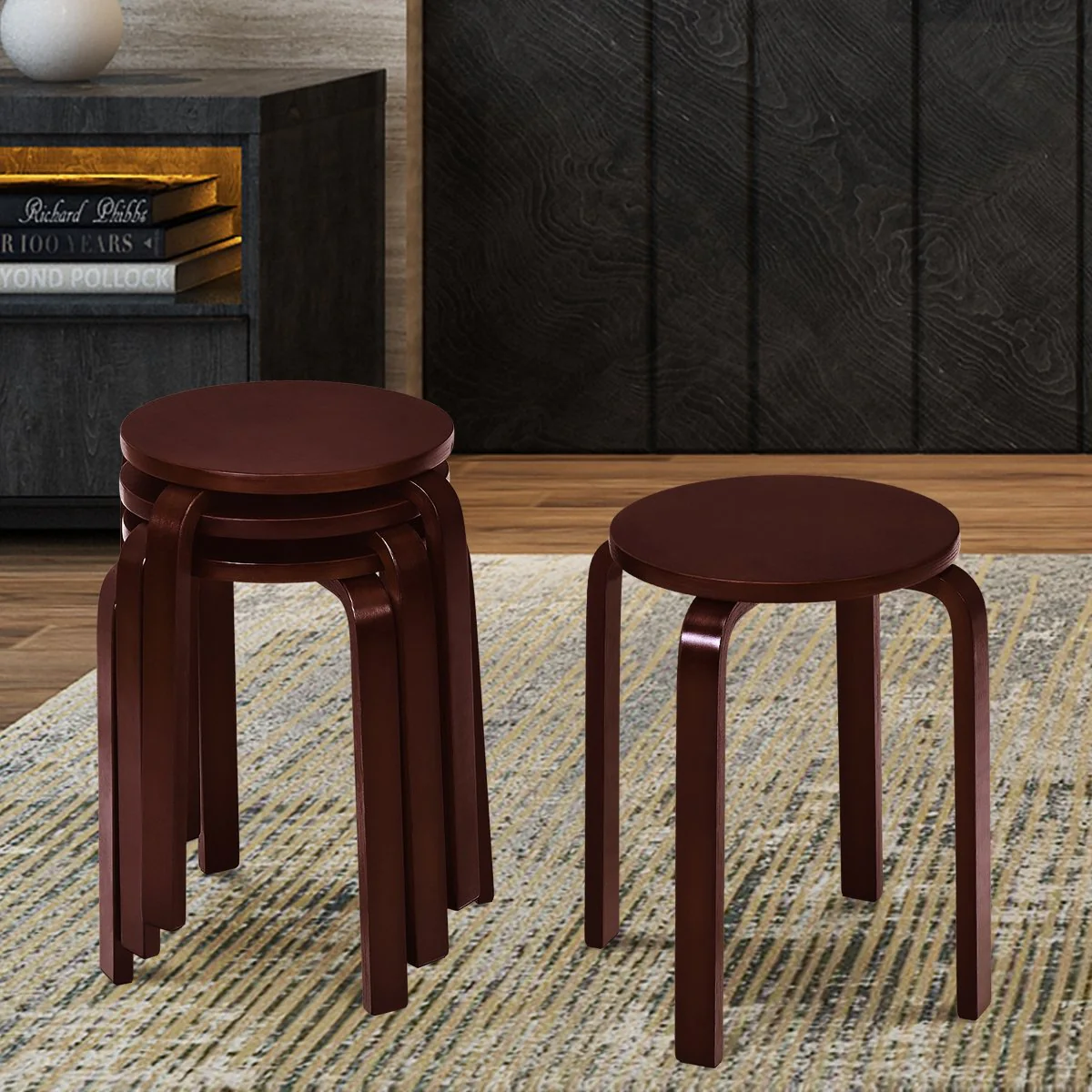 Set of 3 Stackable Bentwood Dining Chairs with Round Top - Image 2
