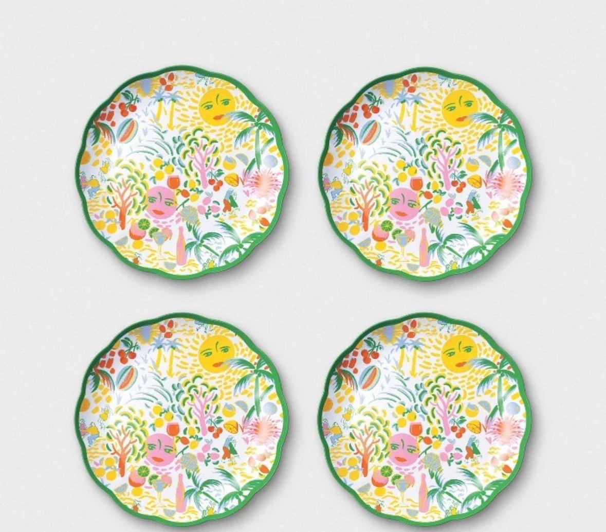 (Set of 4) Roller Rabbit Melamine 11" Dinner Plates Vacation SHOWROOM ITEM