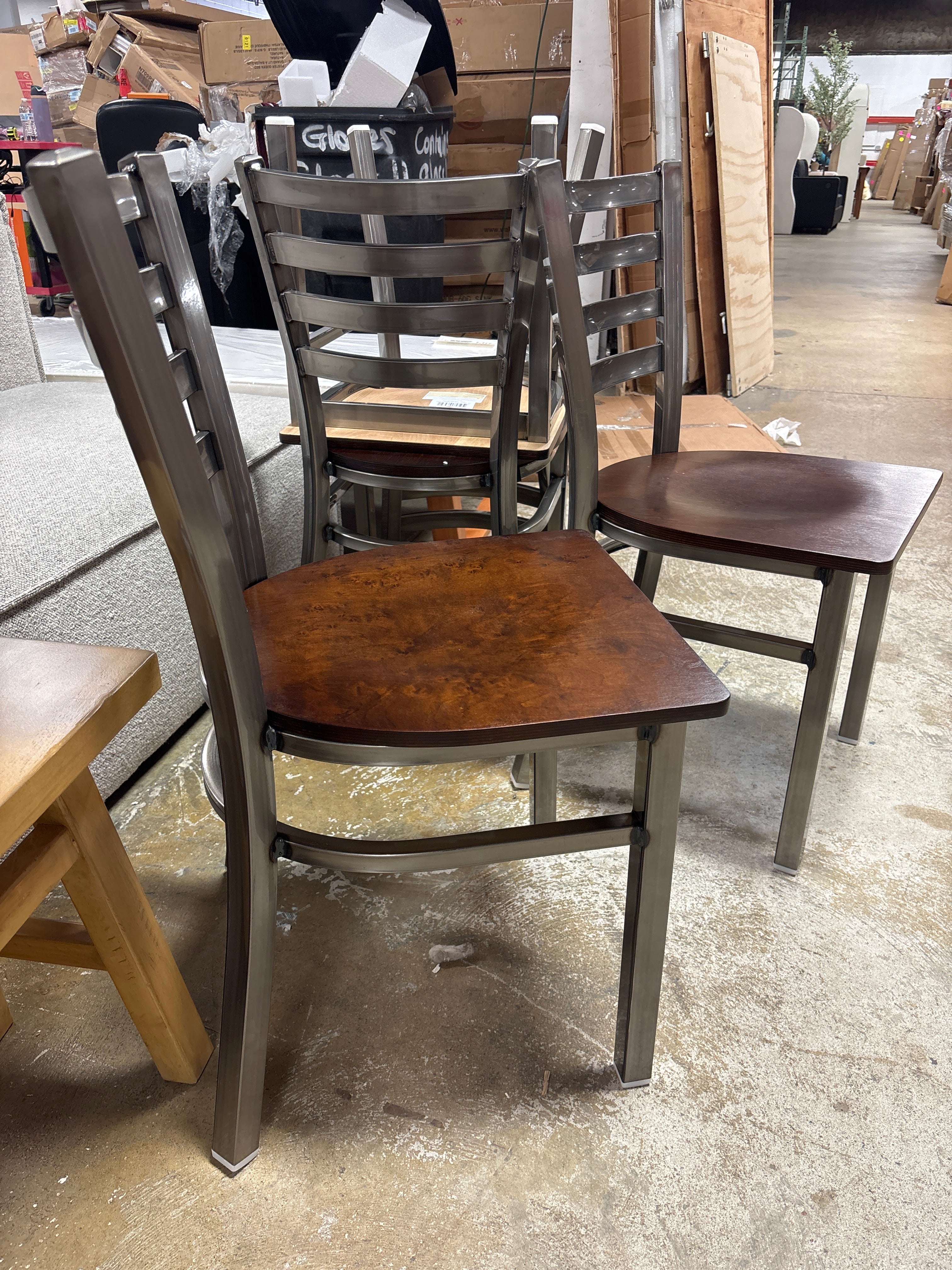 (Set of 4) Silver Antique Finish with Ladder Back Metal Restaurant Chair SHOWROOM ITEM - Image 3