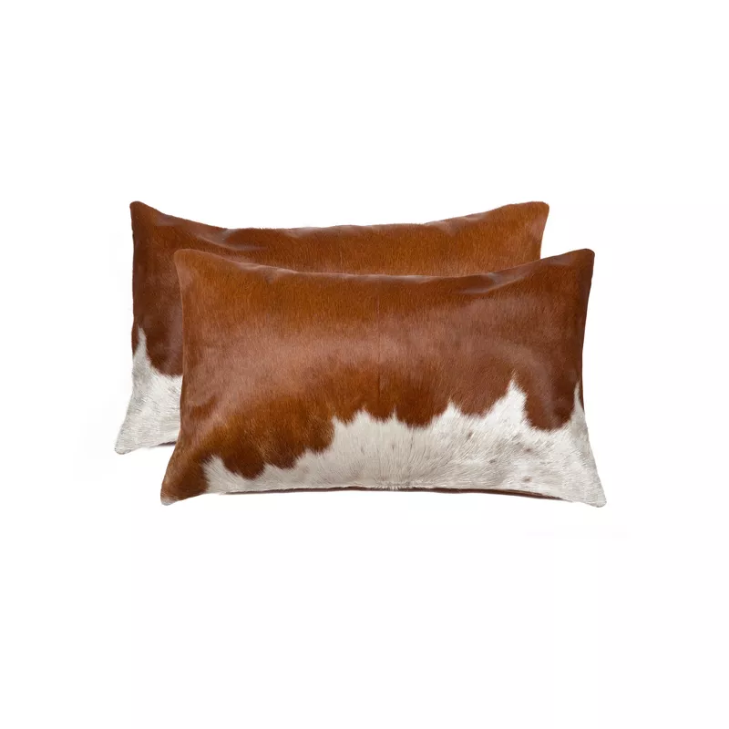 Set of 3 Brown and White Cowhide Throw Pillows