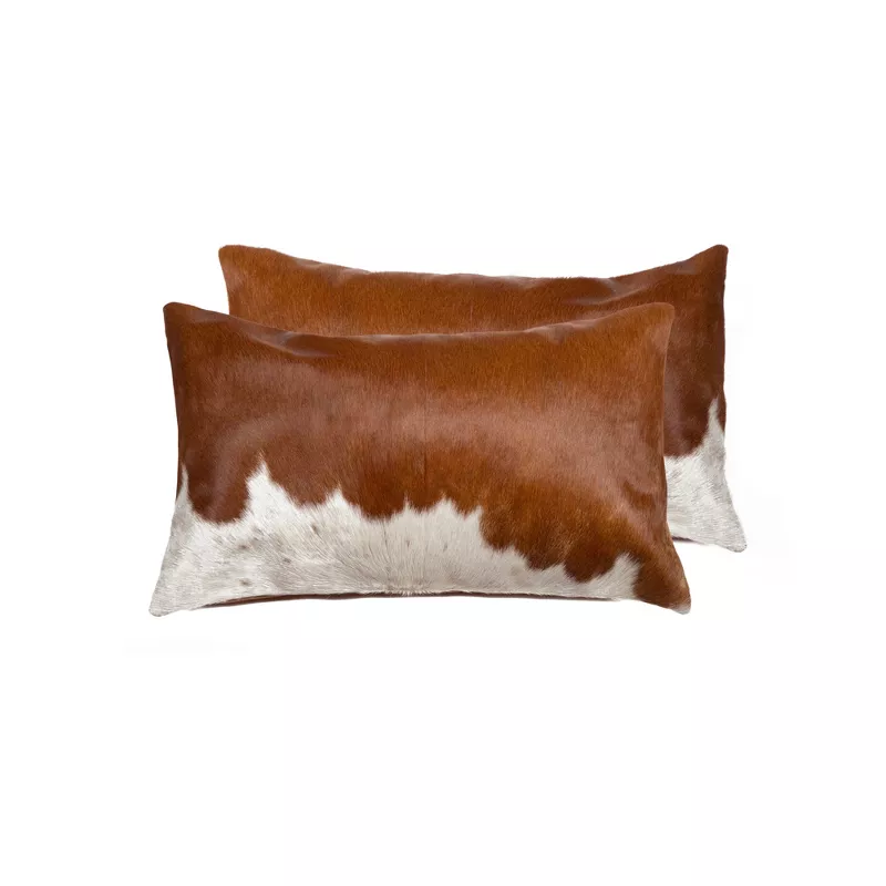 Set of 3 Brown and White Cowhide Throw Pillows - Image 3