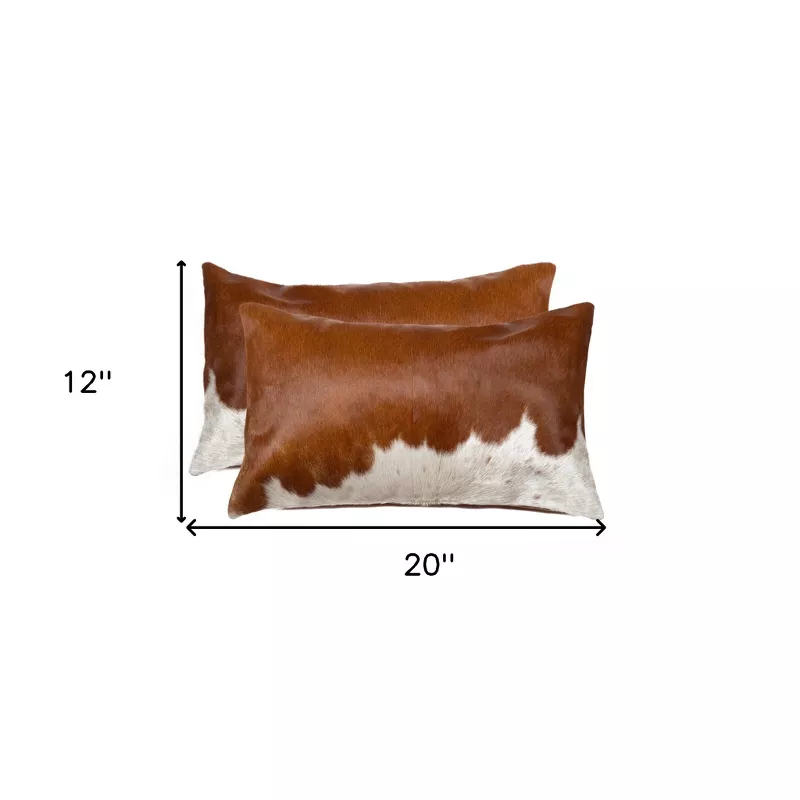 Set of 3 Brown and White Cowhide Throw Pillows - Image 4