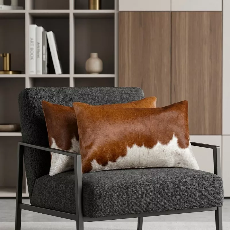 Set of 3 Brown and White Cowhide Throw Pillows - Image 5