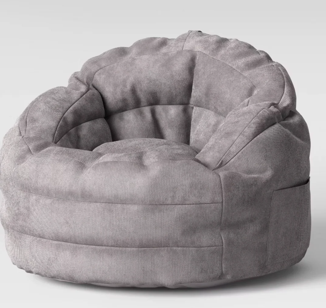 Settle In Kids' Bean Bag Chair Gray - Pillowfort™: Toddler Seat, Indoor Use, Polystyrene Beads, Handle & Pocket SHOWROOM ITEM