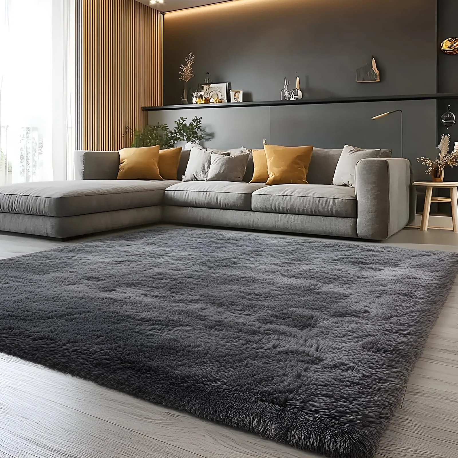 Fluffy Indoor Carpet, Dark Gray 9'x12' - Image 2