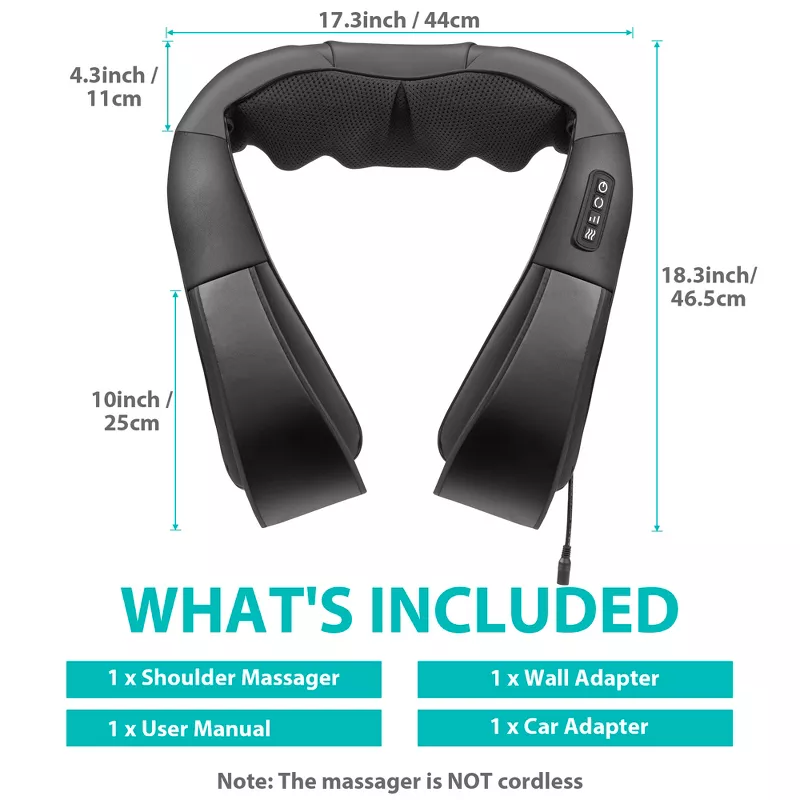 Shiatsu Neck Massager with Heat 8 Deep Kneading Nodes Adjustable Intensity for Neck Back and Shoulder - Image 2