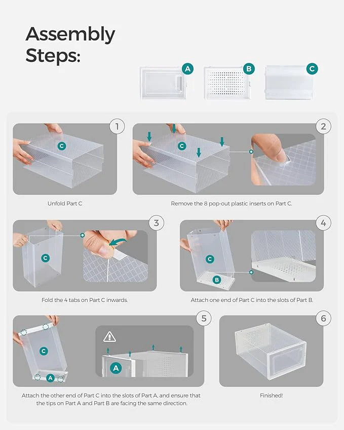 Shoe Boxes, Pack of 12, Stackable, Sneakers, Transparent and White - Image 5