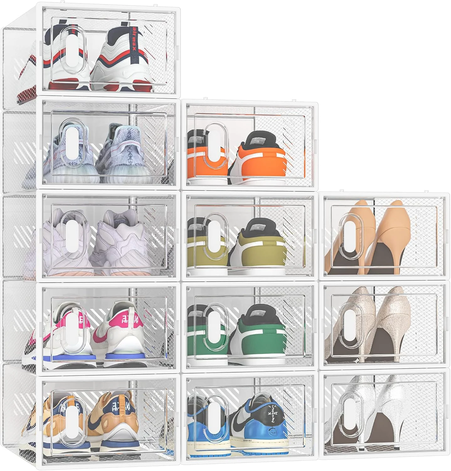 Shoe Storage, 12 Pack Shoe Organizer Clear Plastic Stackable for Size 10