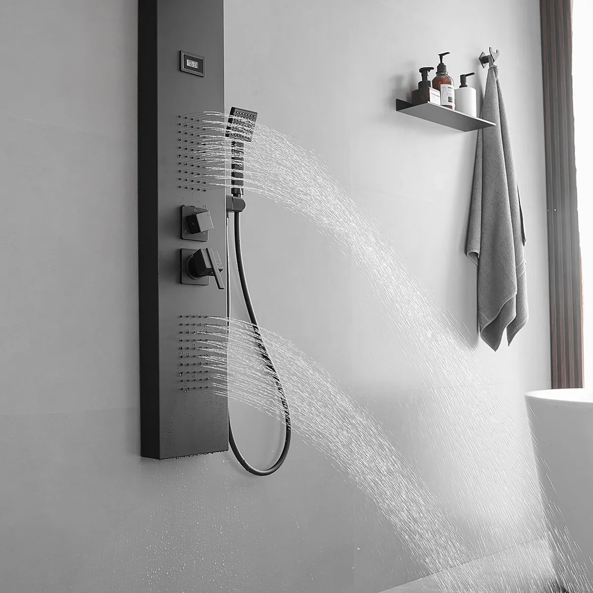 Shower Panel with Fixed Shower Head Black - Image 2