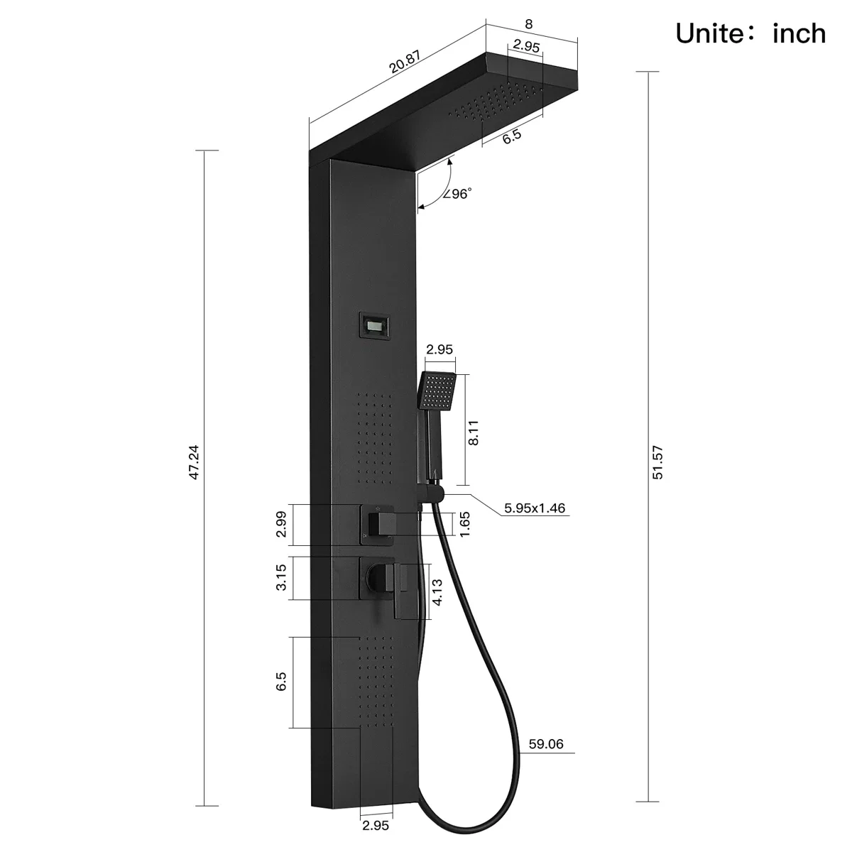 Shower Panel with Fixed Shower Head Black - Image 3