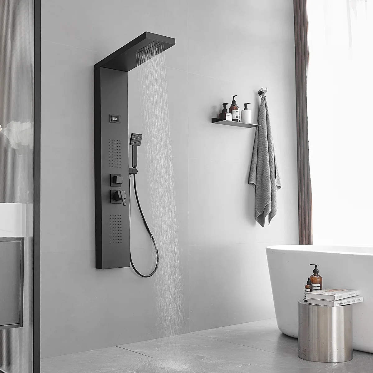 Shower Panel with Fixed Shower Head Black - Image 4