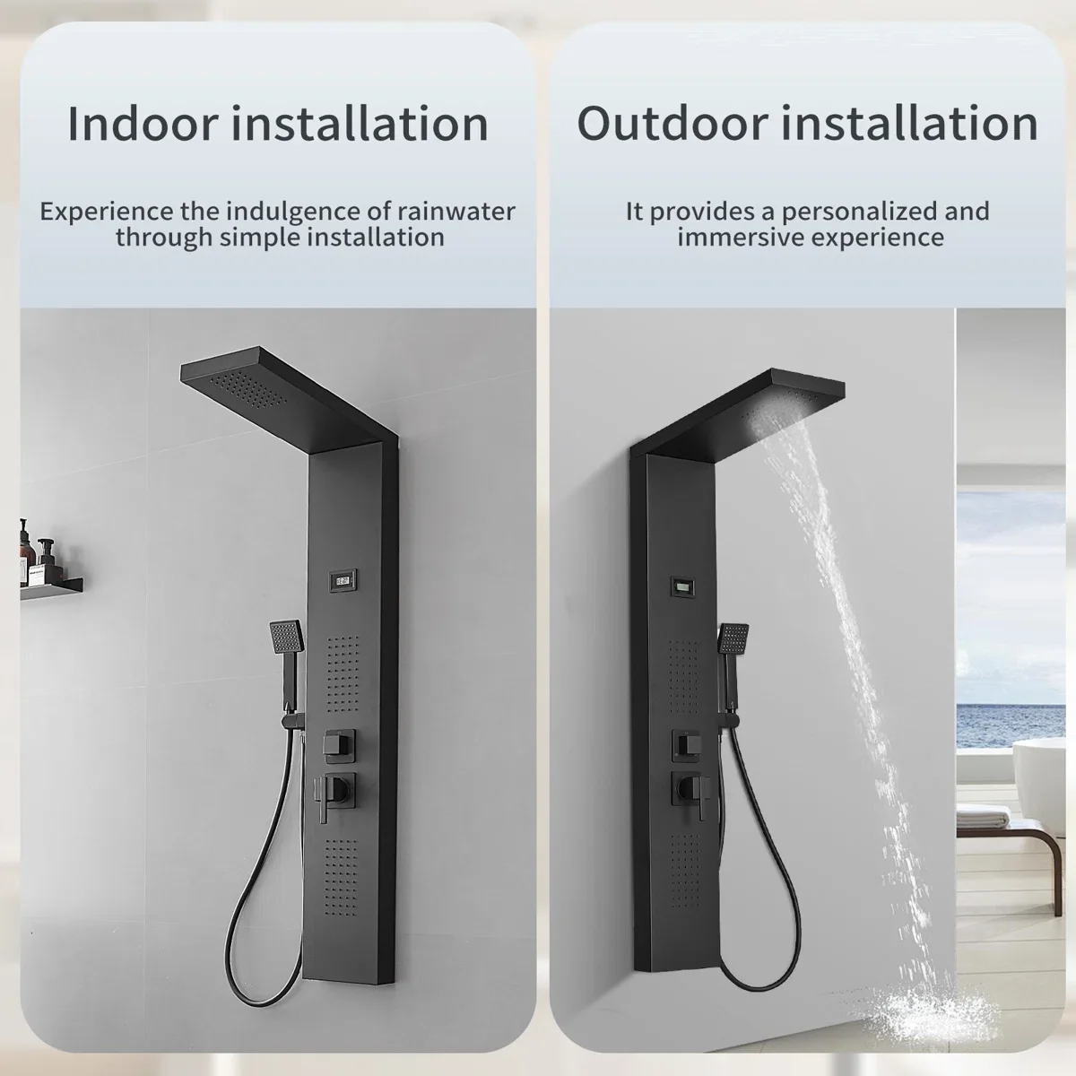 Shower Panel with Fixed Shower Head Black - Image 5