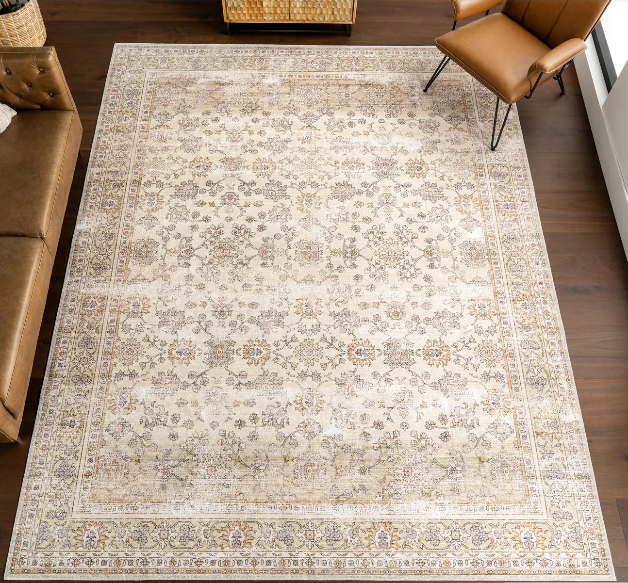 Sia SplashGuard Vintage Floral Machine Washable Area Rug 6'x9' SHOWROOM ITEM