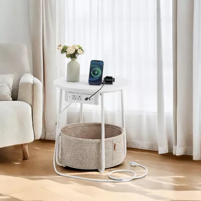 Side Table with Charging Station Drink Bedside Nightstand End Table - Image 4