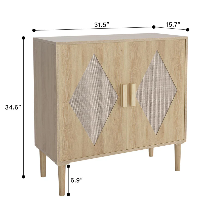 Sideboard Buffet Kitchen Storage Cabinet with Rattan Doors