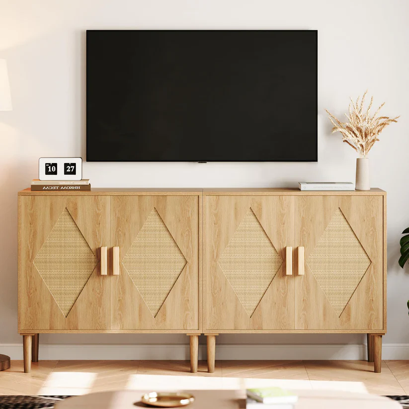 Sideboard Buffet Kitchen Storage Cabinet with Rattan Doors - Image 3
