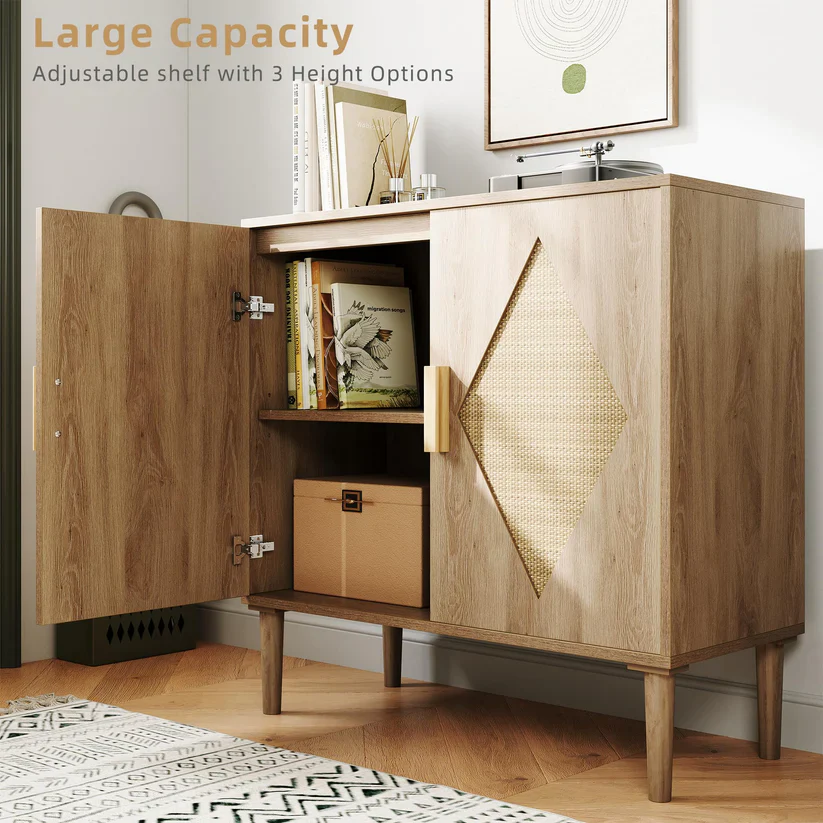 Sideboard Buffet Kitchen Storage Cabinet with Rattan Doors - Image 5