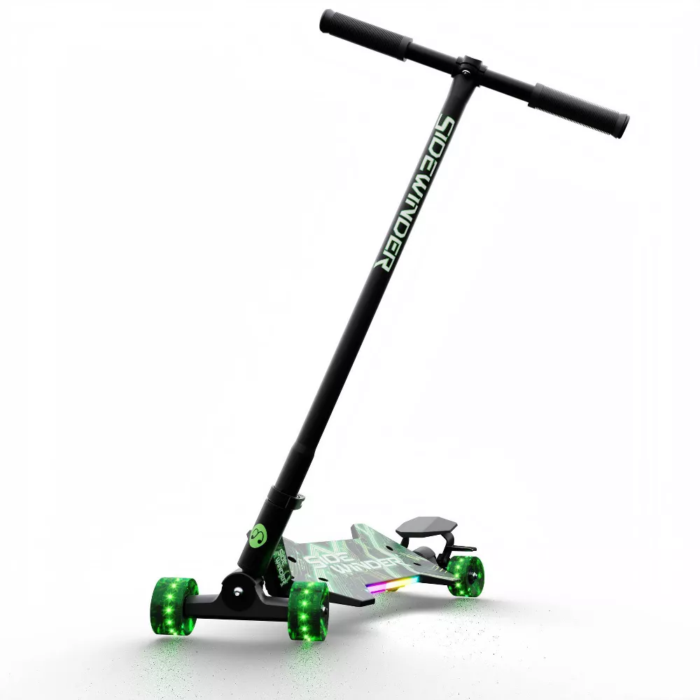 SideWinder Kick Scooter - Green: Steel & Aluminum Frame, Lights Up