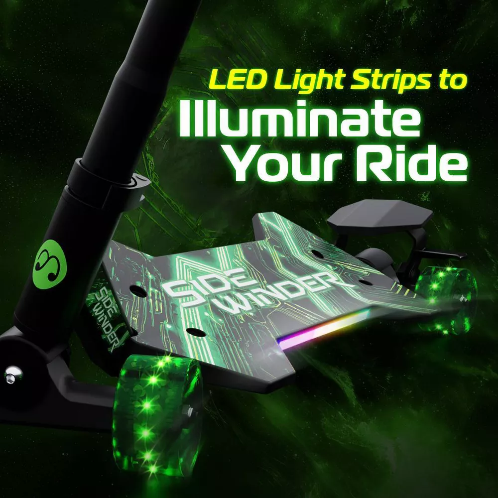 SideWinder Kick Scooter - Green: Steel & Aluminum Frame, Lights Up - Image 3