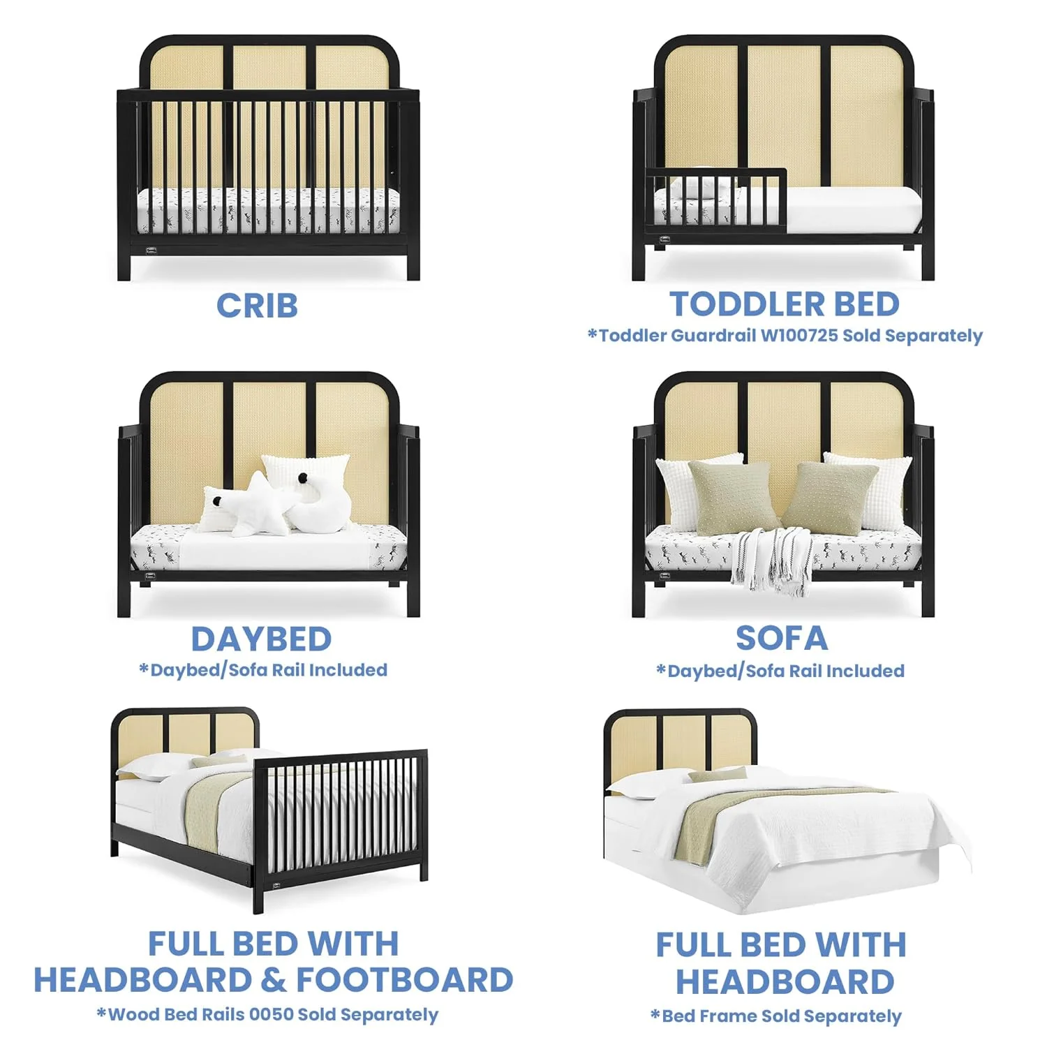 Simmons Kids Theo 6-in-1 Convertible Crib - Black/Textured Almond - Image 2