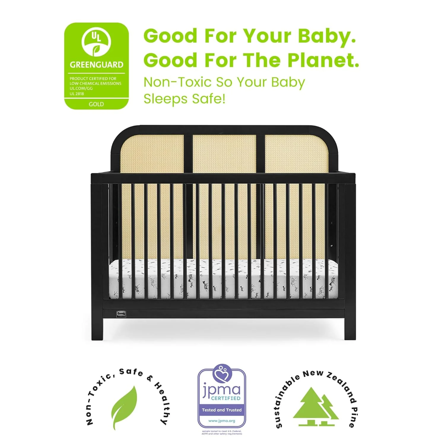 Simmons Kids Theo 6-in-1 Convertible Crib - Black/Textured Almond - Image 3