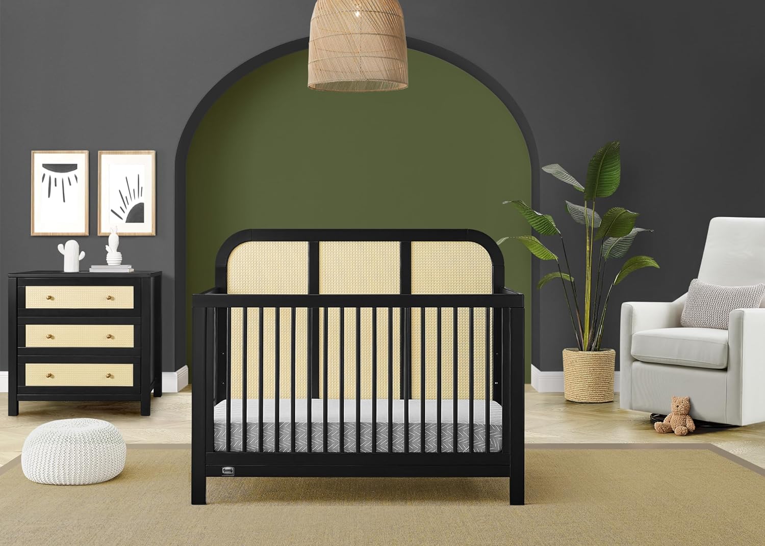 Simmons Kids Theo 6-in-1 Convertible Crib - Black/Textured Almond - Image 4