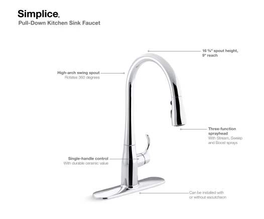Simplice Single Hole Pull Down Kitchen Faucet - Image 2