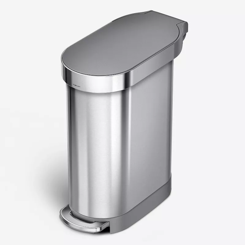 Slim Kitchen Step Trash Can Stainless Steel with Gray Plastic Soft-Close Lid