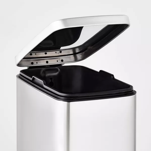 Slim Step Trash Can - Stainless Steel Kitchen, Indoor, Smooth Finish, Silver - Image 2