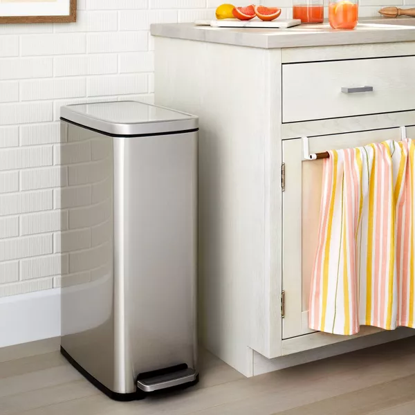 Slim Step Trash Can - Stainless Steel Kitchen, Indoor, Smooth Finish, Silver - Image 3