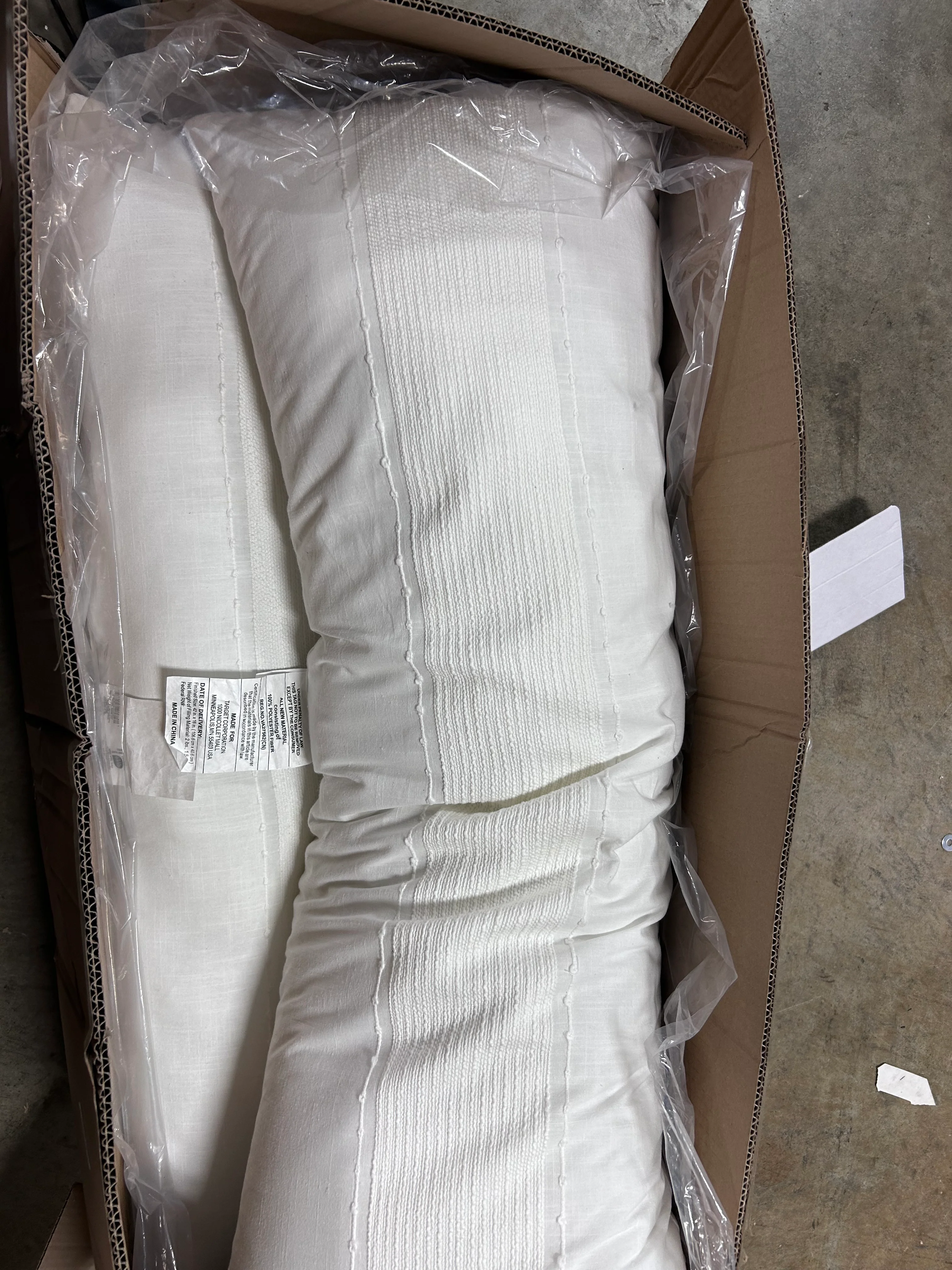Slub Center Stripe Oversized Lumbar Bed Pillow Sour Cream Set of 2 - Image 3