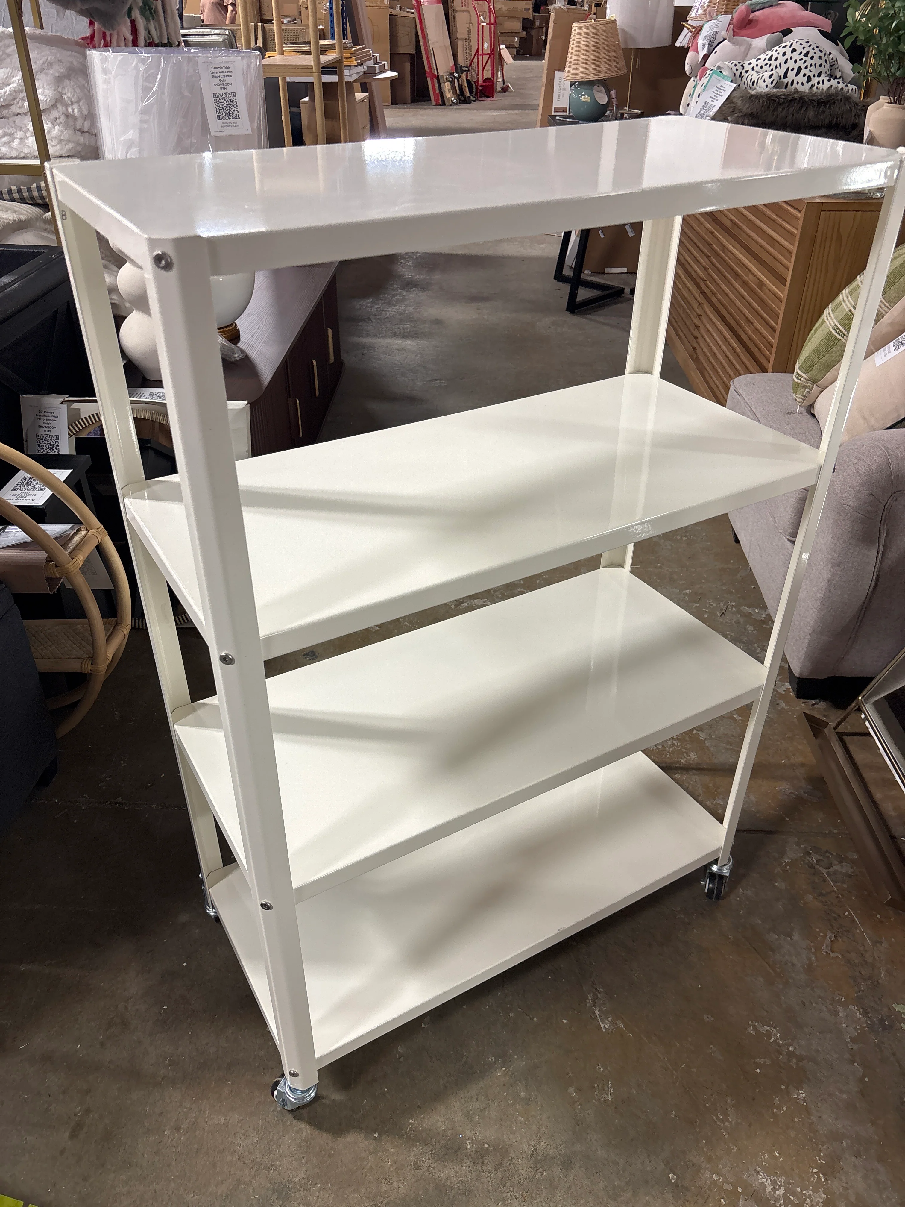 Small 44" 3-Shelf Rolling Metal Bookcase Chalk White SHOWROOM ITEM - Image 4