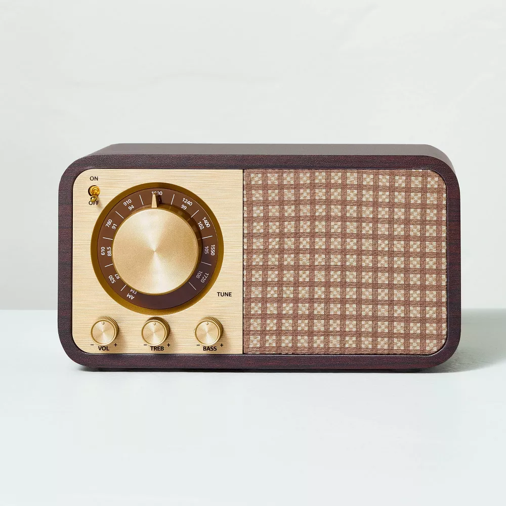 Small Wood Finish with Brass Retro Radio