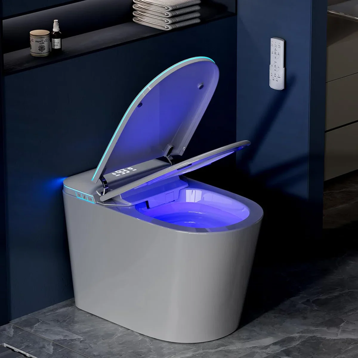 Smart Toilet With Bidet, Heated Seat And Night Light, Modern Tankless Toilet With Uv
