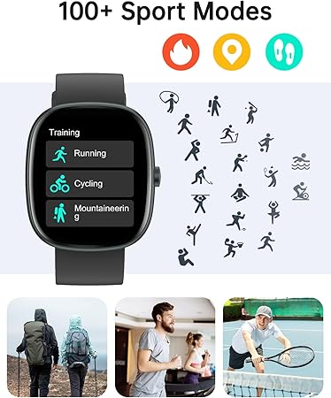 Smart Watches for Women Men (Answer/Make Calls), 1,85" HD Smart Watch for iPhone/Android Phones, Fitness Tracker with 100+ Sport Heart Rate/Sleep Monitor Pedometer IP68 Waterproof (Black) - Image 2
