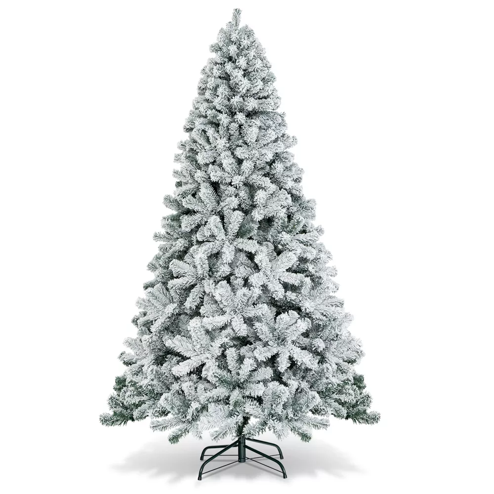 Snow Flocked Hinged Artificial Christmas Tree Unlit Metal