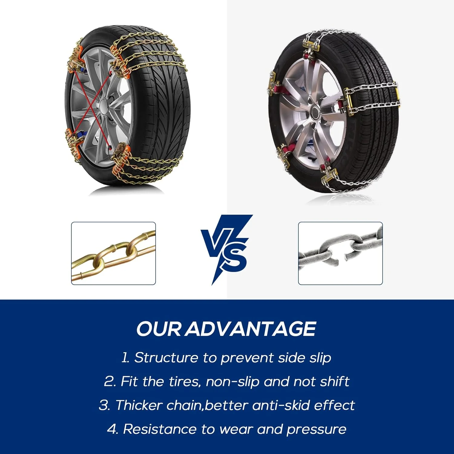 Snow Tire Chains for Car SUV Pickup Trucks, Universal Car Snow Chains - Image 4