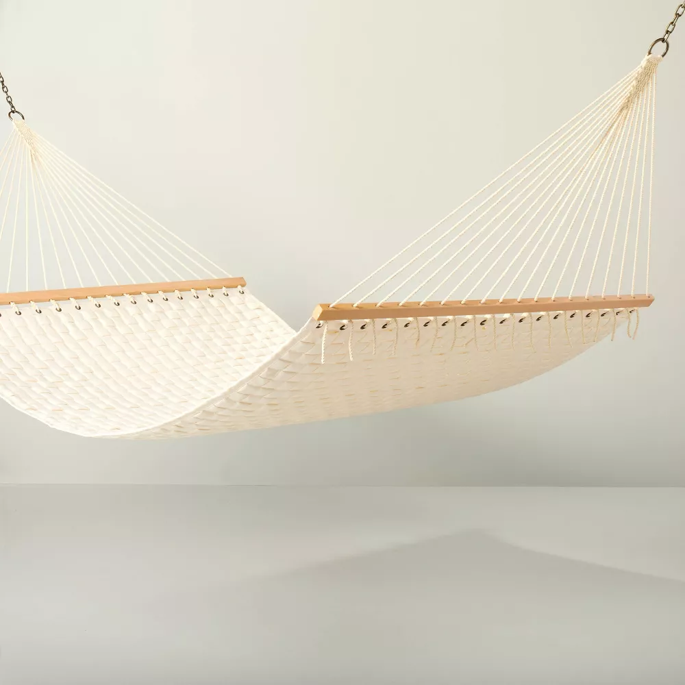 Soft Grid-Weave Oversized 2-Person Outdoor Hammock Cream - Image 5