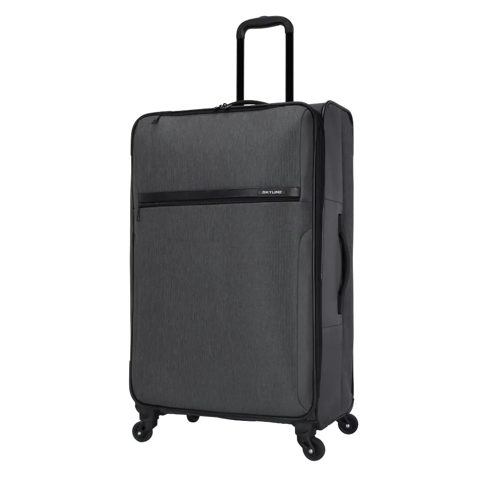 Softside Large Checked Spinner Suitcase - Gray Heather - Image 4