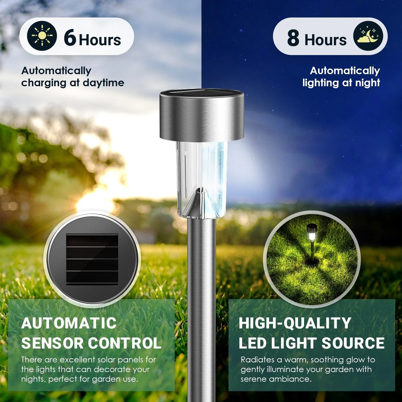 Solar Lights Outdoor Waterproof, 11 Pack, Stainless Steel LED - Image 2