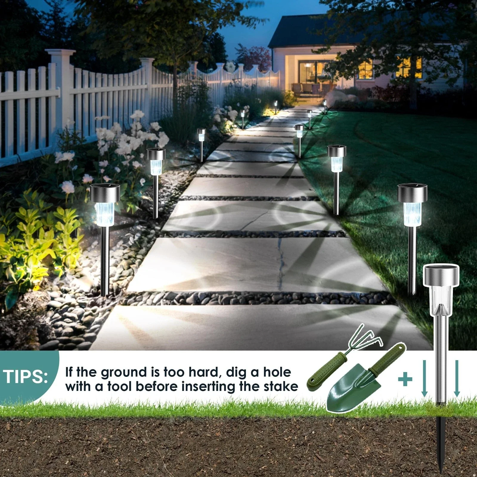 Solar Lights Outdoor Waterproof, 11 Pack, Stainless Steel LED - Image 4