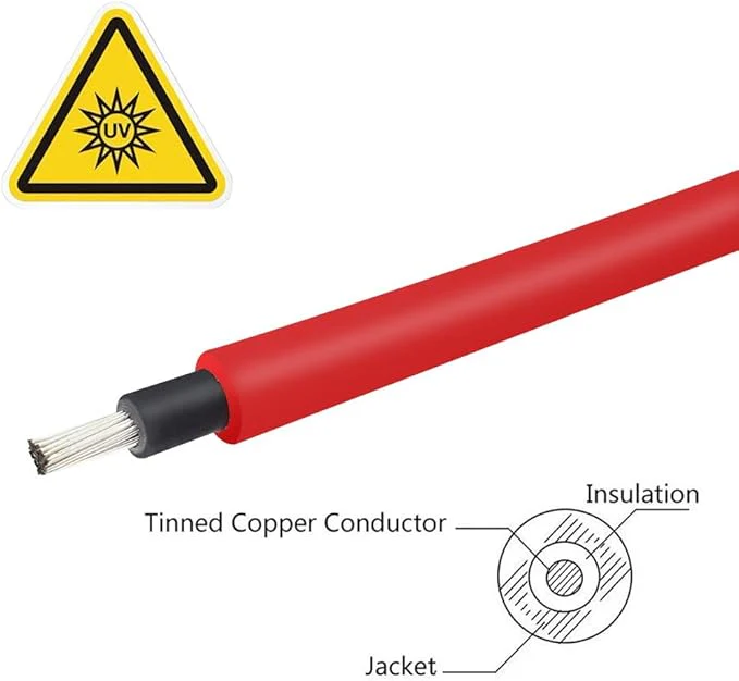 Solar Panel Extension Cable with Male and Female Connectors, 1 Pair (Red and Black) - Image 2