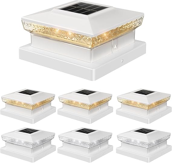 Solar Post Cap Lights, 6 Pack Outdoor Fence - White