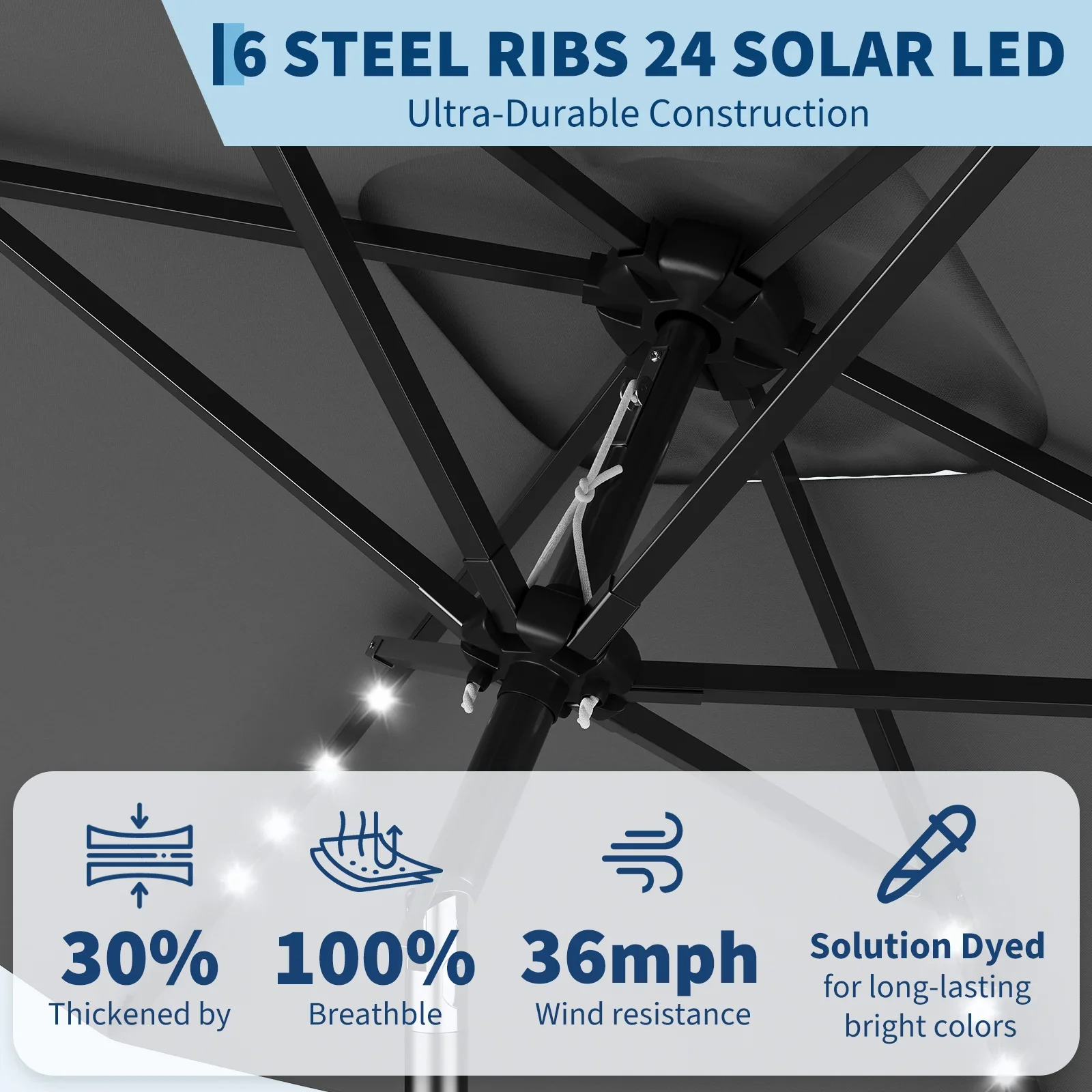 Solar Powered LED Patio Umbrella - Image 2