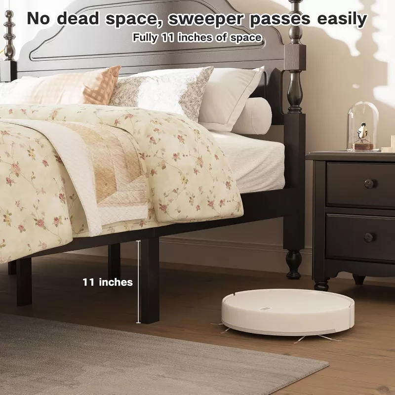 Solid Queen Wooden Platform Bed Frame with Headboard & Under Storage - Image 2