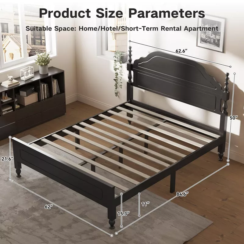 Solid Queen Wooden Platform Bed Frame with Headboard & Under Storage - Image 4